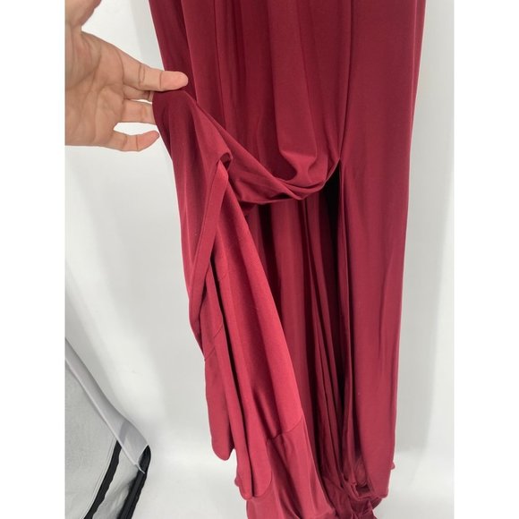 IEENA MAC DUGGAL HIGH NECK JERSEY GOWN W/TEARDROP CUTOUT BACK BURGANDY SIZE 1O - Picture 5 of 7